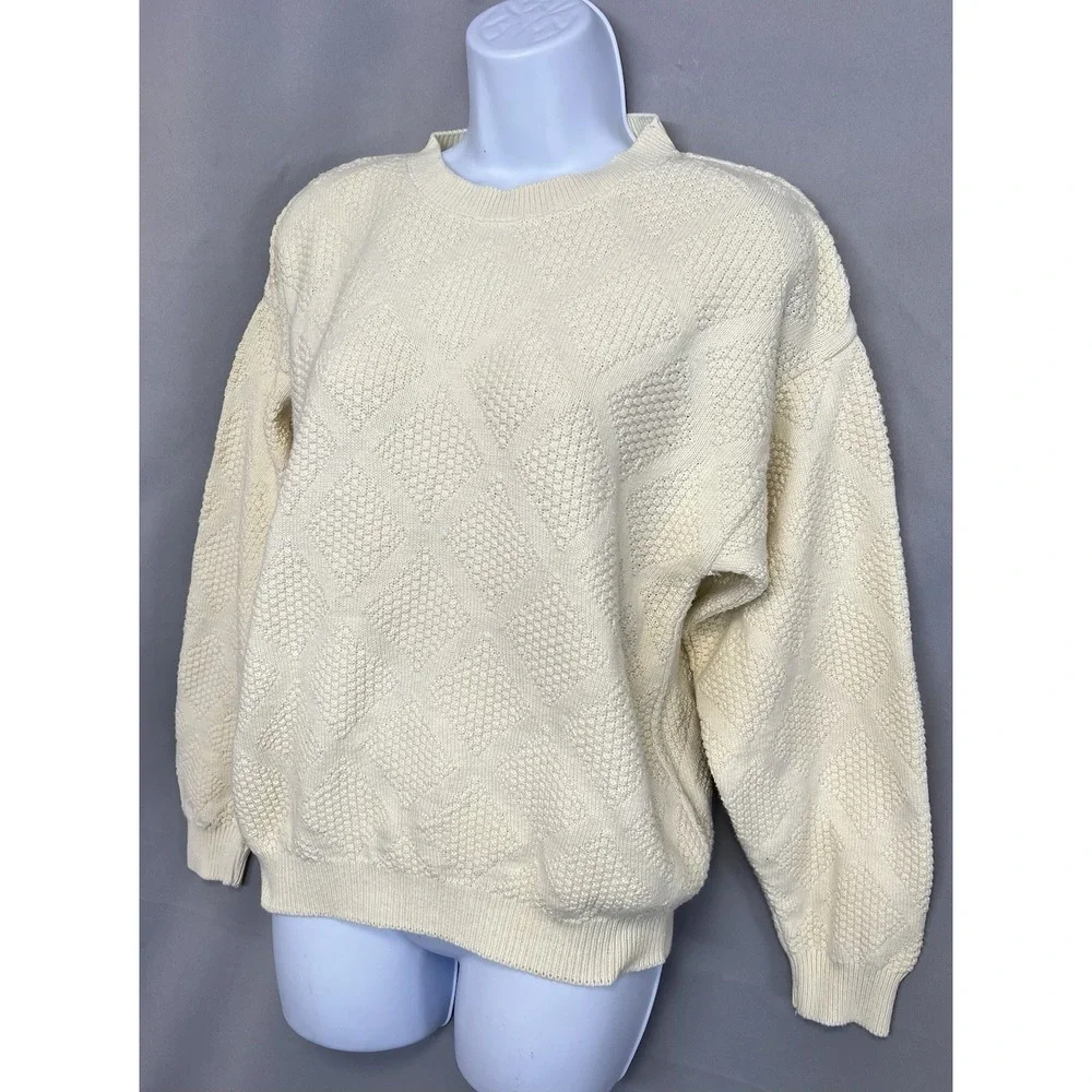 Vintage Talbots Ivory Rombo Women's Sz Medium Made USA ‎ Y2K